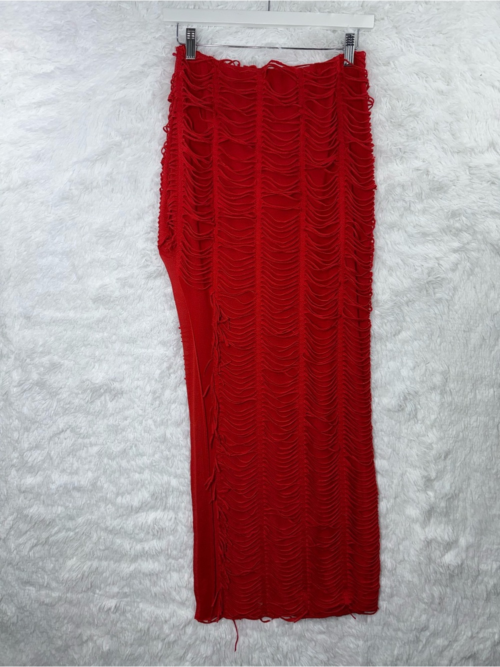 Y2K Shredded Pleated Open Leg Double Lined Maxi Skirt Distressed Floor Length - Picture 4 of 7